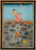 A Devi Flies Over Krishna - Punjab Hills - 18th Century Vintage Painting - Large Art Prints