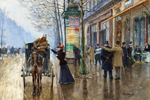 A Street Scene In Paris (Scène de rue Parisienne) - Jean Beraud Painting - Large Art Prints by Jean Béraud