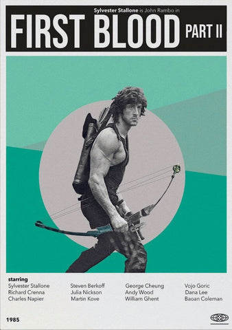 First Blood Part II Rambo - Sylvester Stallone - Hollywood Action Movie Poster by Tallenge
