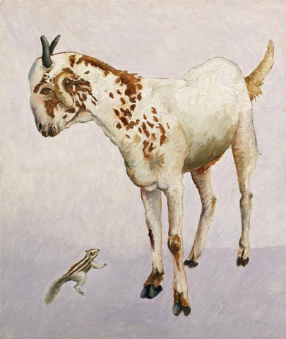 Goat  And Squirrel - Large Art Prints by Manjit Bawa