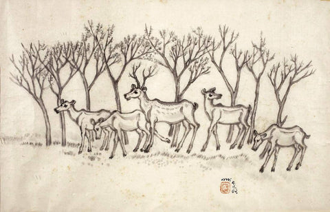 Group Of Deer - Nandalal Bose - Bengal School - Indian Painting by Nandalal Bose