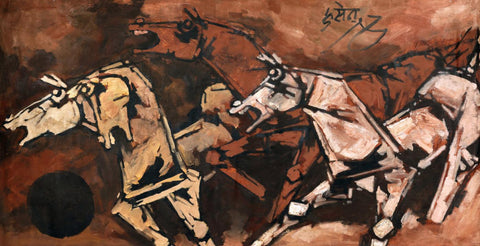 Horses Running (Brown) - Maqbool Fida Husain - Framed Prints