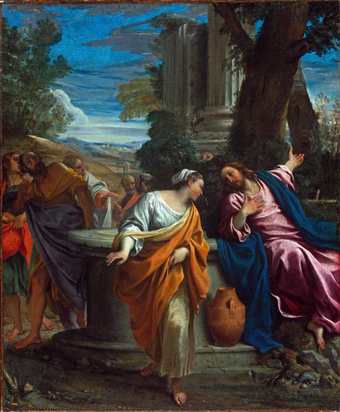 Jesus Christ and the Samaritan Woman - Annibale Carracci - Vintage Catholic Art Christian Painting - Life Size Posters