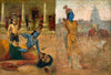 Killing of Kamsa (left) Youthful Krishna (right) - Raja Ravi Varma Painting - Art Prints