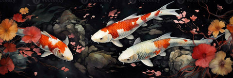 Koi Fish Carp Swimming  In A Pond - Feng Shui Painting - Large Art Prints by Roselyn Imani