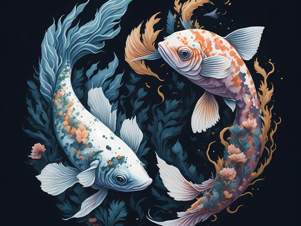 Koi Fish Carps Swimming  - Feng Shui Graphic Art Painting - Life Size Posters