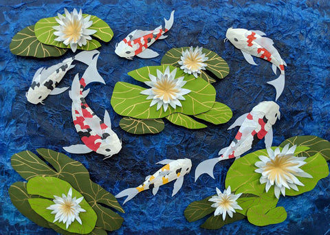 Koi Fish Pond - Prosperity Symbol - Feng Shui Collage Print - Large Art Prints by Roselyn Imani