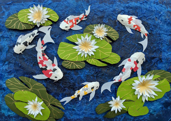 Koi Fish Pond - Prosperity Symbol - Feng Shui Collage Print - Life Size Posters