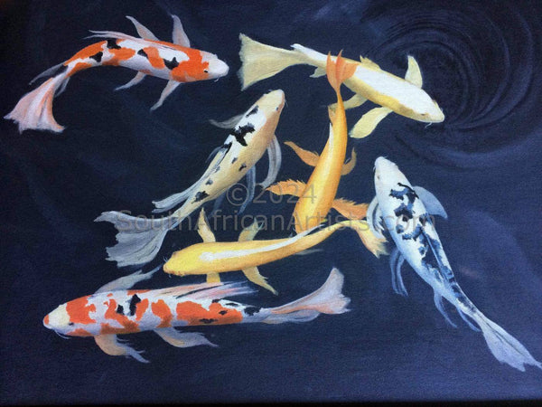 Koi Fish Pond - Prosperity Symbol - Feng Shui Collage Print - Life Size Posters