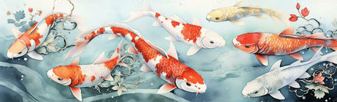 Koi Fish (Japanese Carp)  In A Pond - Feng Shui Painting - Large Art Prints by Roselyn Imani