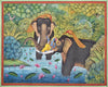 Lord Krishna With Elephants In The Forest - Krishna Pichwai Painting - Art Prints