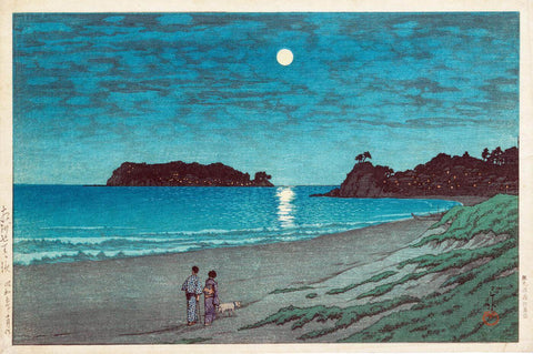 Moonlight at Shichiri-ga-hama In Sagami Province - Kawase Hasui - Japanese Woodblock Ukiyo-e Art Painting Print - Large Art Prints by Kawase Hasui