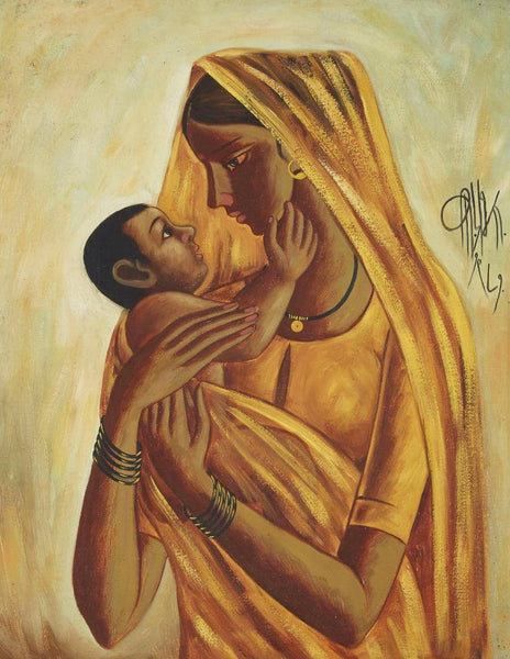 Mother And Child - B Prabha Painting - Indian Masters Art - Framed Prints