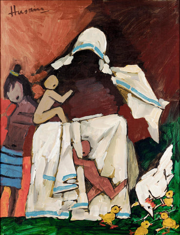 Mother Teresa With Children - M F Husain Painting - Canvas Prints