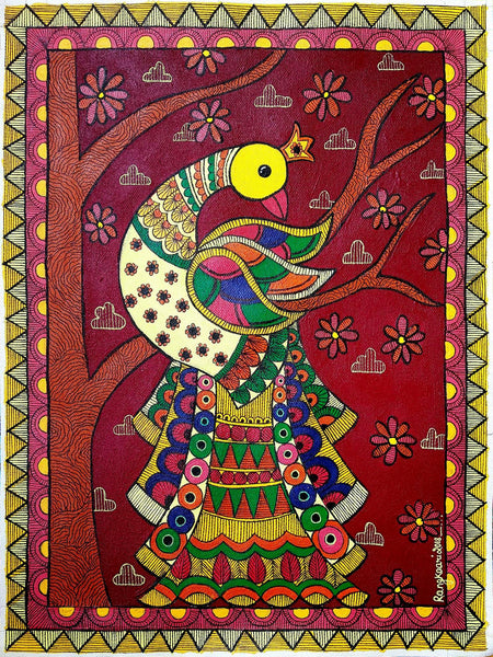 Peacock - Madhubani Painting - Folk Art Of India - Art Prints