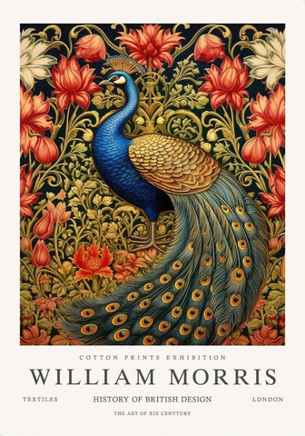 Peacock - William Morris Exhibition Poster - Vintage Naturalistic Design Wall Art by William Morris