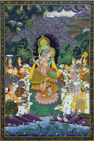 Radha Krishna And The Gopis - Vintage Indian Miniature Art by Krishna Pichwai