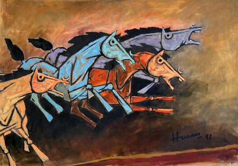 Running Horses 1993 - M F Husain - Framed Prints