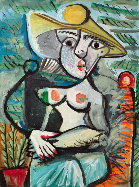 Seated Woman With A Hat (Femme Au Chapeau Assise) - Pablo Picasso Painting - Framed Prints