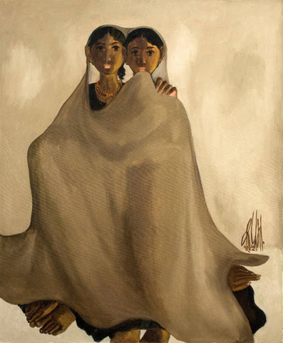 Sisters - B Prabha Painting - Indian Masters Art - Canvas Prints