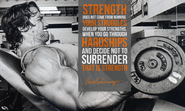 Strength Does Not Come From Winning - Arnold Schwarzenegger - Bodybuilder - Workout Motivational Poster - Large Art Prints