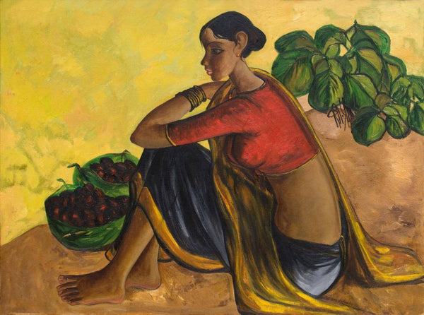 The Fruit Seller - B Prabha - Indian Art Painting - Canvas Prints