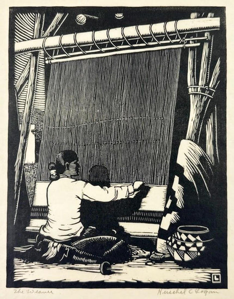 The Weaver - Haren Das - Bengal School Art Woodcut Painting by Haren ...