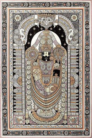 Tiprupati Balaji - Venkateshwara Srikalahasti Vishnu - Kalamkari Painting - Large Art Prints by Jai