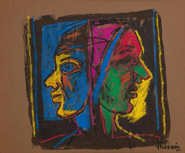 Twin Portrait - Maqbool Fida Husain Painting - Large Art Prints