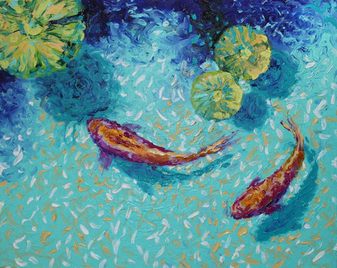 Two Koi Fish Swimming In Pond - Symbols Of Love And Friendship - Feng Shui Painting - Life Size Posters by Roselyn Imani