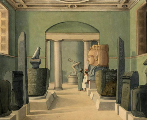 View Of The Egyptian Room At The British Museum - Vintage Painting - Framed Prints by Tallenge