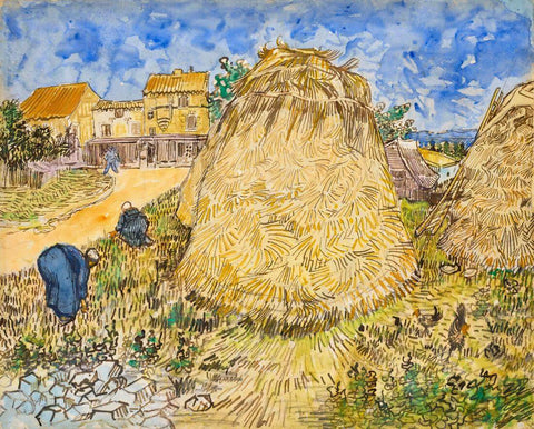 Wheatstacks (Meules de Ble) -  Vincent van Gogh - Watercolor Painting by Vincent Van Gogh