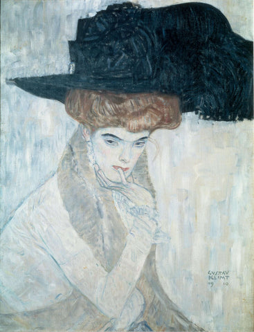 Woman In Black Feather Hat - Canvas Prints by Gustav Klimt