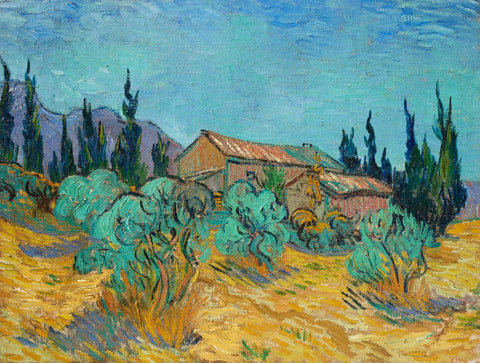 Wooden huts among olive and cypress trees- Vincent van Gogh - Impressionist Landscape Painting - Large Art Prints by Vincent Van Gogh