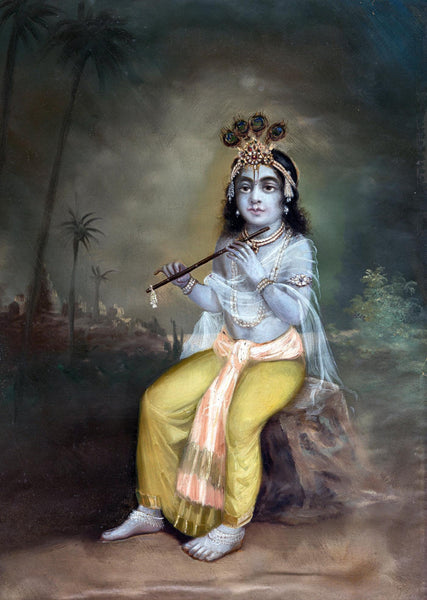 Young Krishna With Flute - Ustad Allah Bux - Bengal School Painting - Art Prints