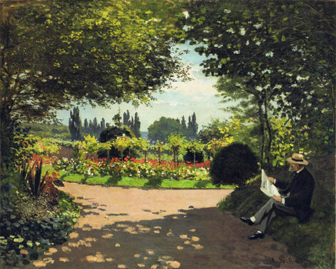 Adolphe Monet in the Garden of Le Coteau at Sainte-Adresse (Adolphe Monet dans le jardin du Coteau à Sainte-Adresse) – Claude Monet Painting – Impressionist Art”. - Framed Prints