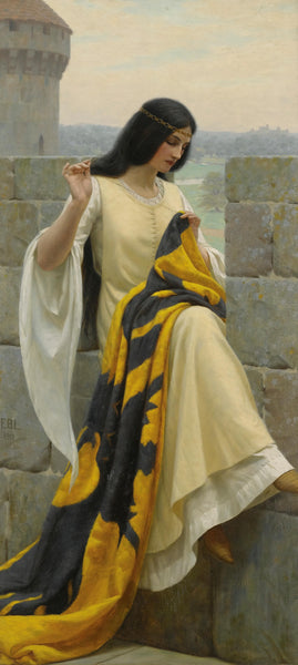 Stitching the Standard - Edmund Leighton - Canvas Prints