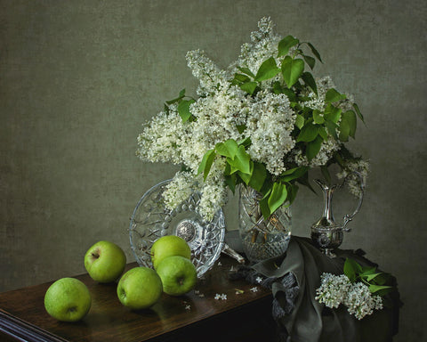 Still Life With White Lilacs - Life Size Posters by Iryna Prykhodzka