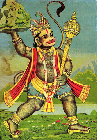 Hanuman Fetches the Herb-bearing Mountain - Framed Prints by Raja Ravi Varma