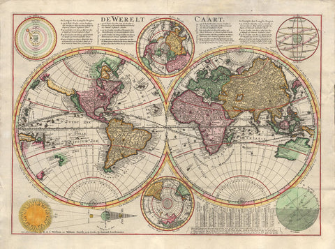 Decorative Vintage World Map - De Werelt Caart - Cornelis Dankerts - 1645 - Large Art Prints by Cornelis Dankerts