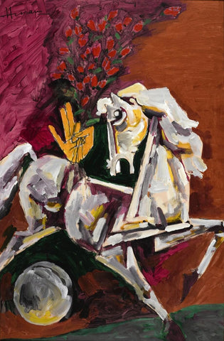 White Horse - Canvas Prints by M F Husain