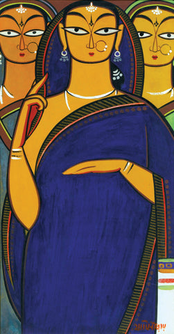 Three Pujarins - Canvas Prints by Jamini Roy