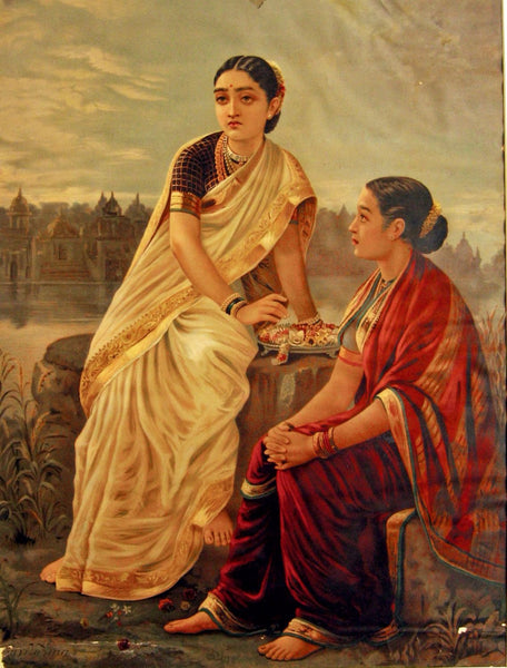 Radha with Sakhi by Raja Ravi Varma | Buy Posters, Frames, Canvas ...