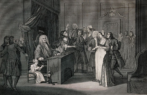 A Courtroom Scene With A Judge, A Pregnant Woman And A Guilty Looking Man - Thomas Cook - Legal Art Illustration Engraving - Large Art Prints