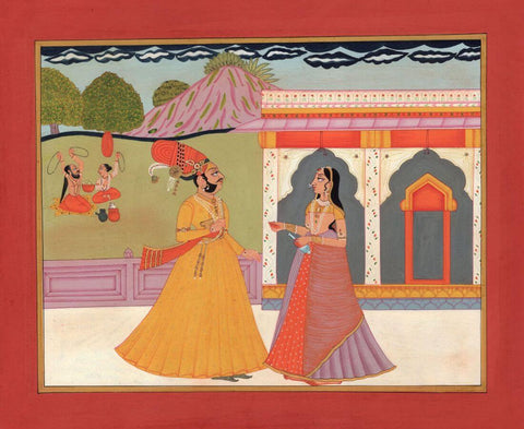 A Royal Encounter - Kota School - Indian Miniature Art Painting -  Vintage Indian Miniature Art Painting - Large Art Prints by Miniature Vintage