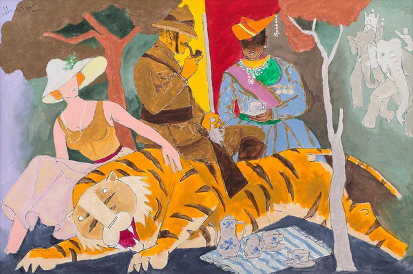 Afternoon Tea After The Hunt (Raj Series) - Maqbool Fida Husain Painting - Canvas Prints