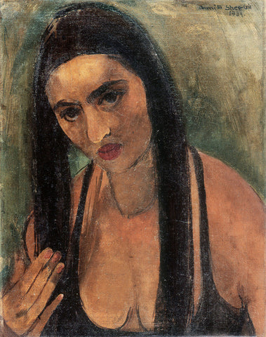 Indian Art - Amrita Sher-Gil - Self Portrait In Long Hair - Framed Prints by Amrita Sher-Gil