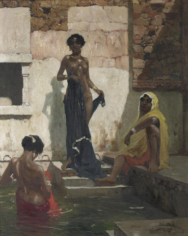 At The Baths - John Gleich - Vintage Orientalist Painting - Art Prints