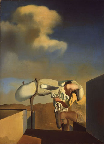 Average Atmospherocephalic Bureaucrat in the Act of Milking a Cranial Harp - Salvador Dali - Surrealist Painting - Art Prints