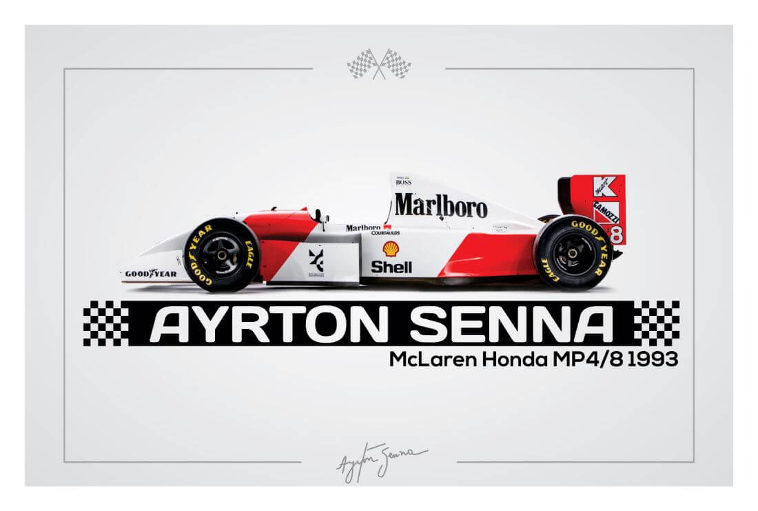Ayrton Senna Illustration Poster A3 F1 Grand Prix World Champion